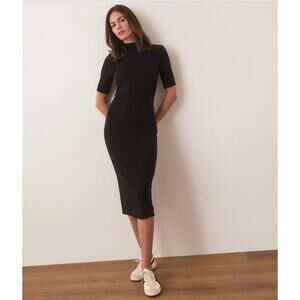 Marine Layer Lexi Rib Mock Neck Midi Dress Black NWT Size Large
